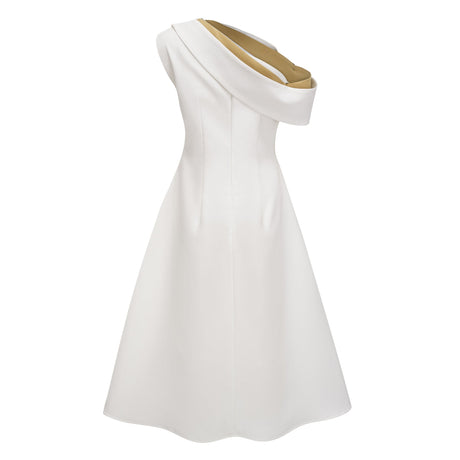 Aurohaya Blossom White One Shoulder Ruched Midi Dress