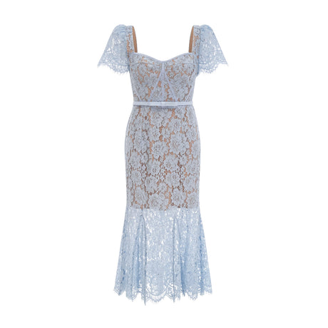 Aurohaya Audrey blue floral-lace boned midi dress