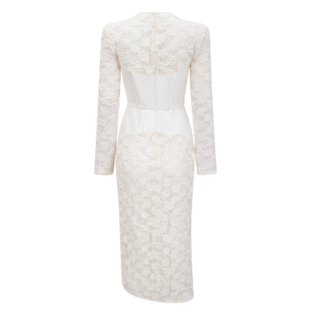 Aurohaya Oona White Floral Lace Pencil Midi Dress