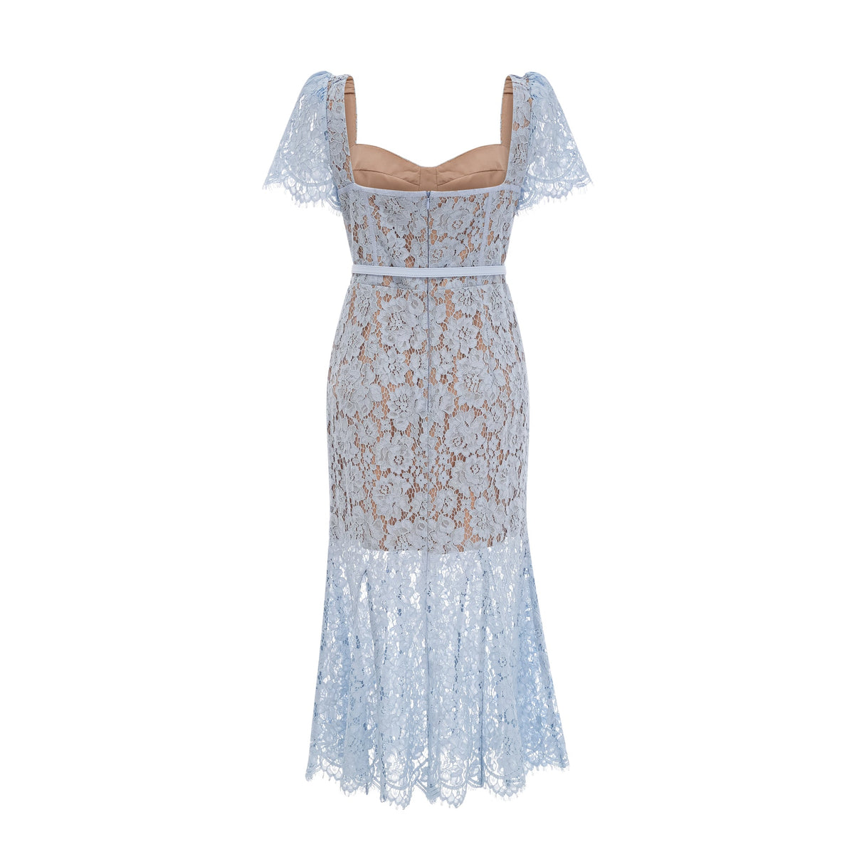 Aurohaya Audrey blue floral-lace boned midi dress