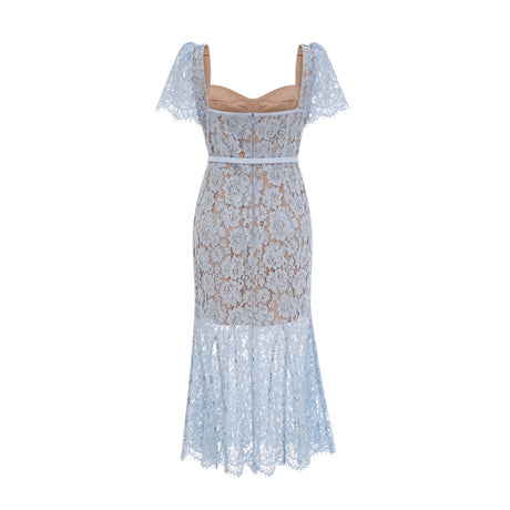 Aurohaya Audrey blue floral-lace boned midi dress