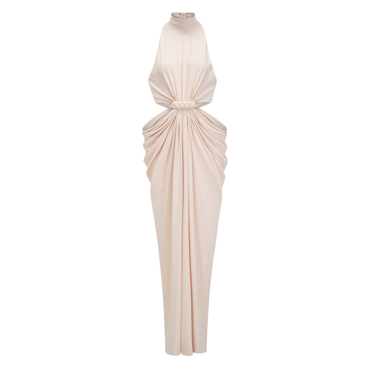Aurohaya Joaquín Neutral Braid Detail Ruched Dress Maxi