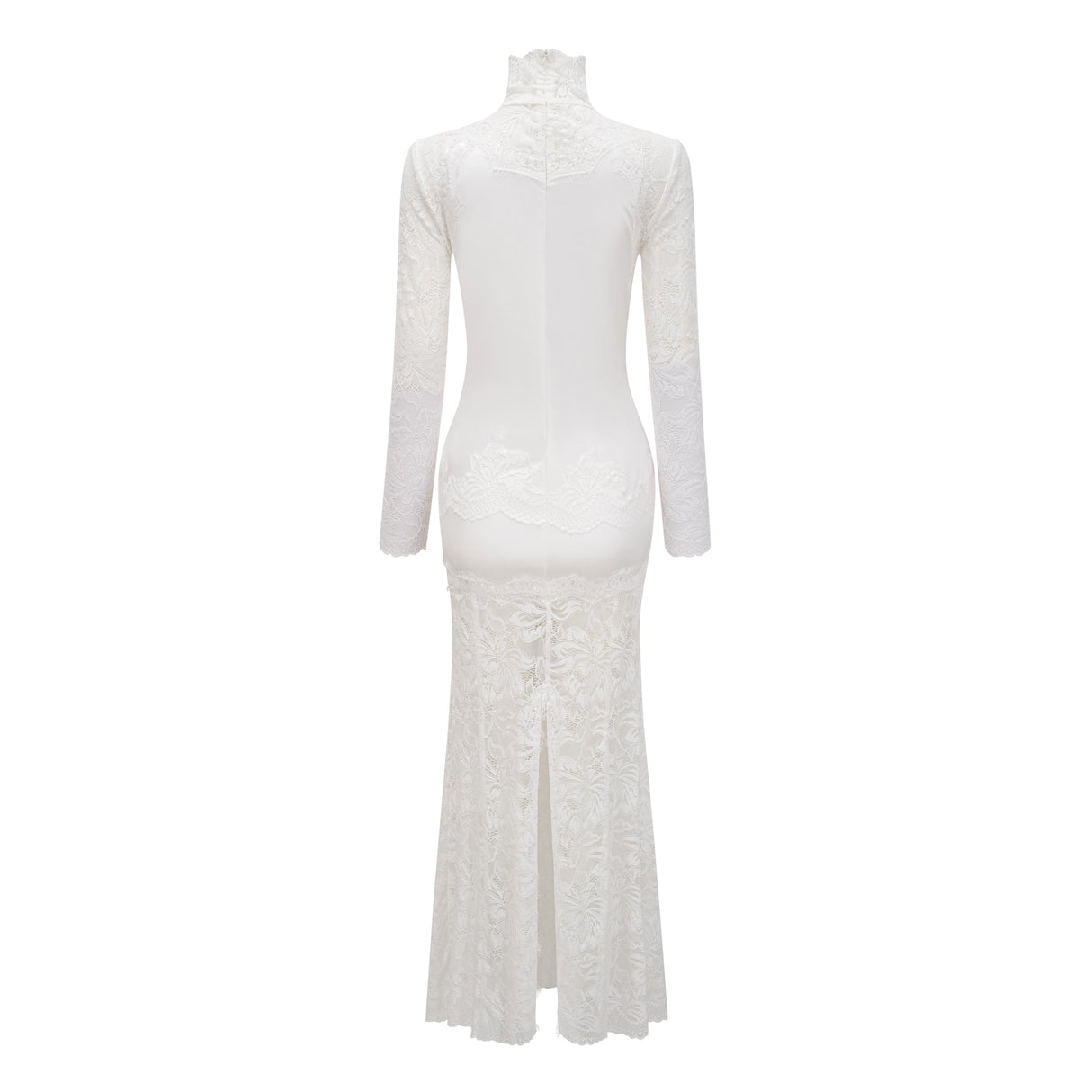 Aurohaya Airelle White Satin Panel Lace Maxi Dress