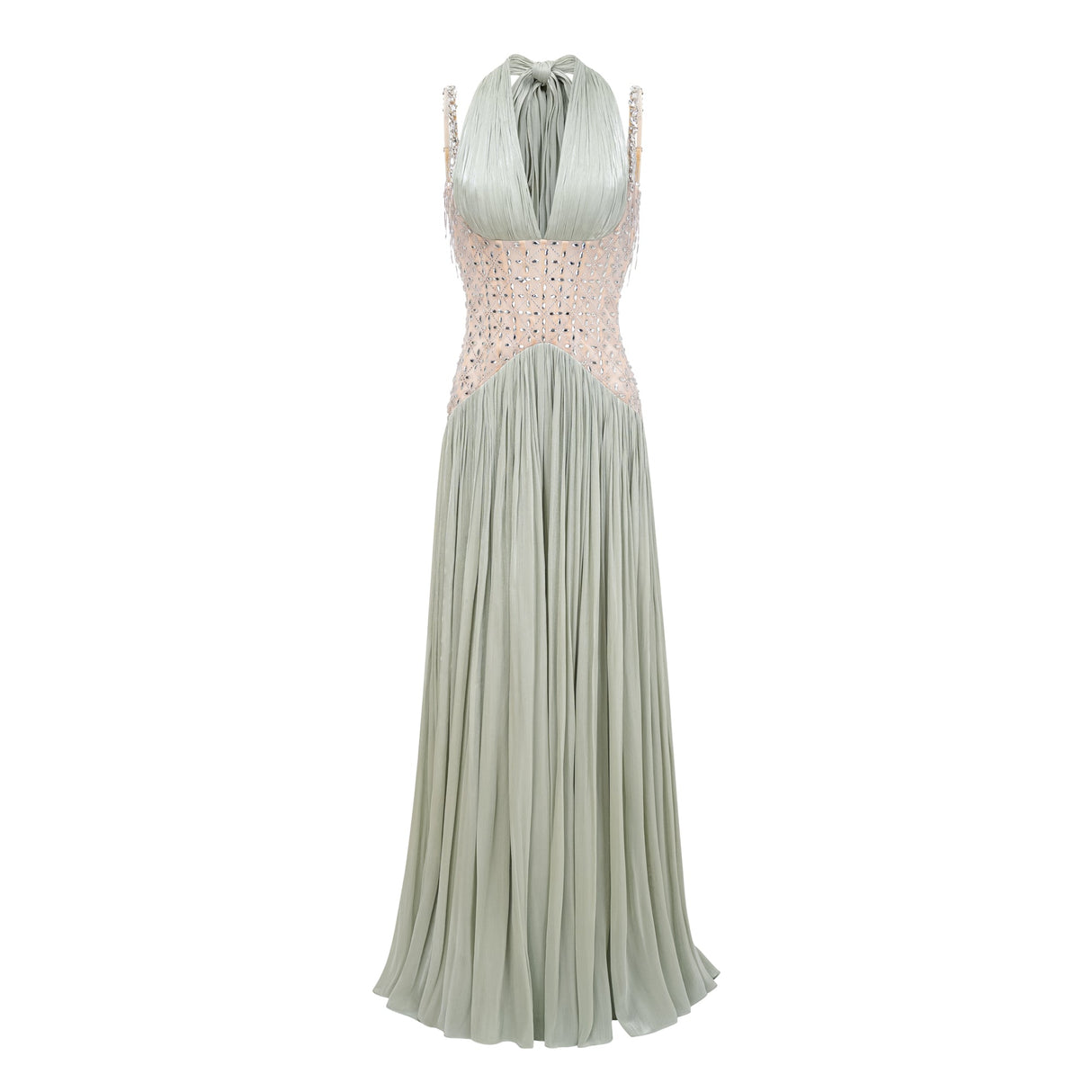 Aurohaya Gwenaëlle Green Rhinestone Panel Maxi Dress