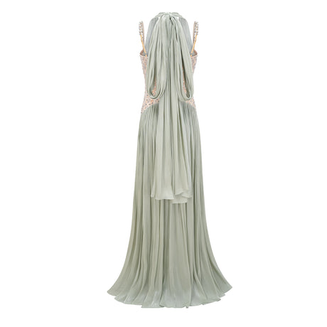 Aurohaya Gwenaëlle Green Rhinestone Panel Maxi Dress