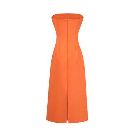 Aurohaya Irène Sequin Embroidered Off-Shoulder Midi Dress in Orange