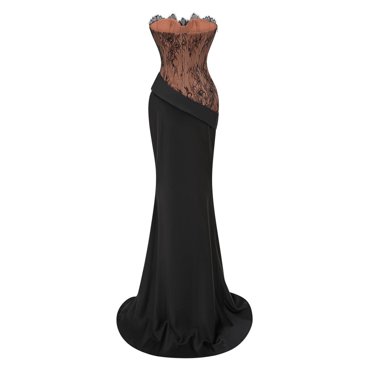 Aurohaya Mirela Black Lace Panel Satin Maxi Dress