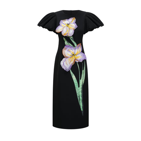 Aurohaya Irène sequined floral-embroidered midi dress in Black