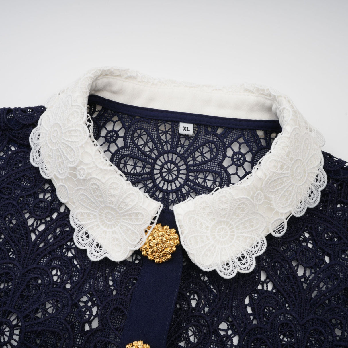 Aurohaya Ariane Navy Crochet-lace Midi Dress