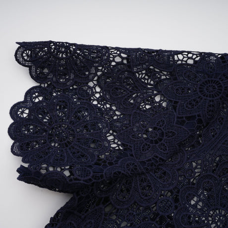 Aurohaya Ariane Navy Crochet-lace Midi Dress