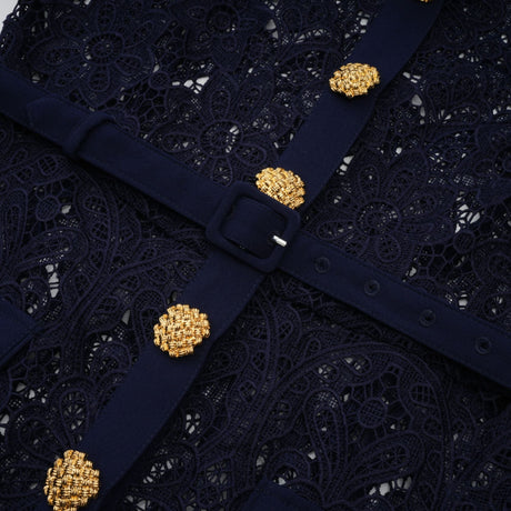 Aurohaya Ariane Navy Crochet-lace Midi Dress