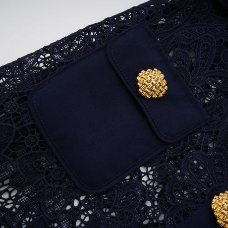 Aurohaya Ariane Navy Crochet-lace Midi Dress