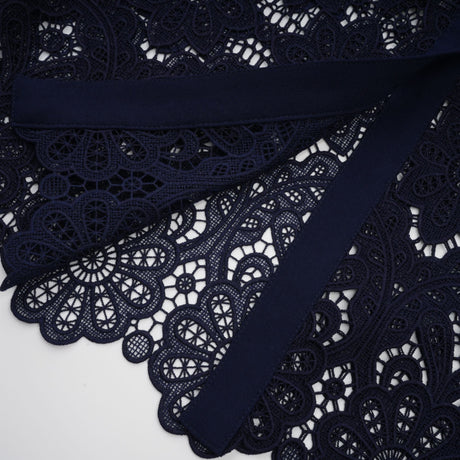 Aurohaya Ariane Navy Crochet-lace Midi Dress