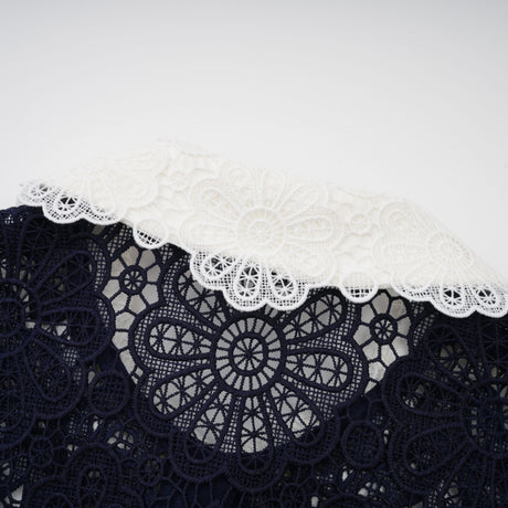 Aurohaya Ariane Navy Crochet-lace Midi Dress