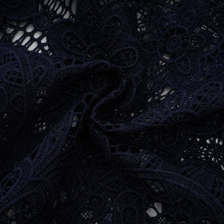Aurohaya Ariane Navy Crochet-lace Midi Dress