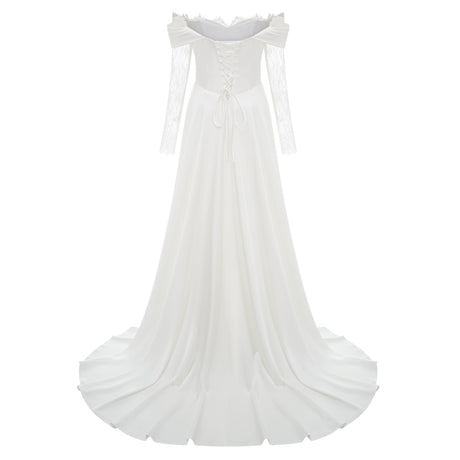 Aurohaya Víctor White Off-Shoulder Lace Panel Maxi Dress