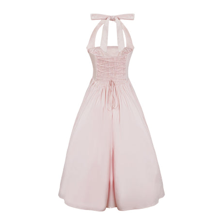 Aurohaya Eponine Pink Layered Flared Hem Midi Dress