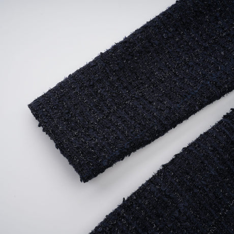 Aurohaya Fiona Navy Blue Embellished Tweed Mini Dress