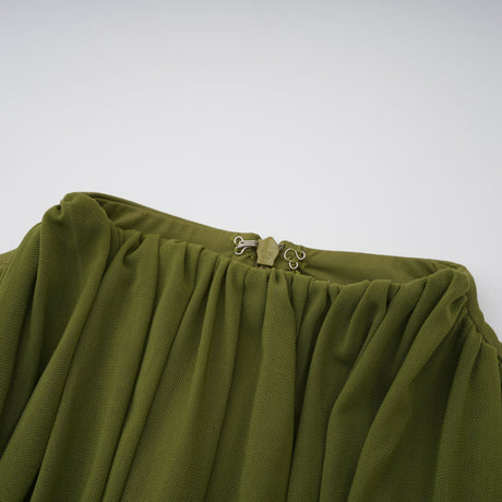 Aurohaya Arlette Green Asymmetrical Ruched Maxi Dress