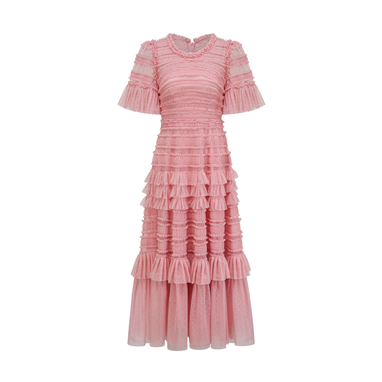 Aurohaya Aimée pink dot-detail ruffled tulle midi dress