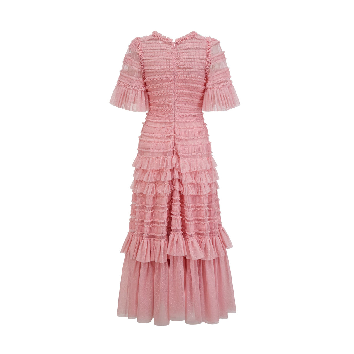 Aurohaya Aimée pink dot-detail ruffled tulle midi dress