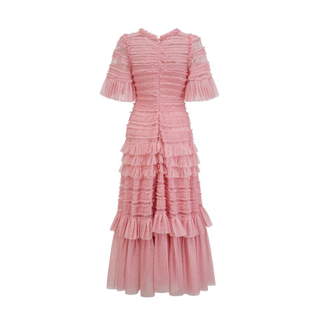 Aurohaya Aimée pink dot-detail ruffled tulle midi dress