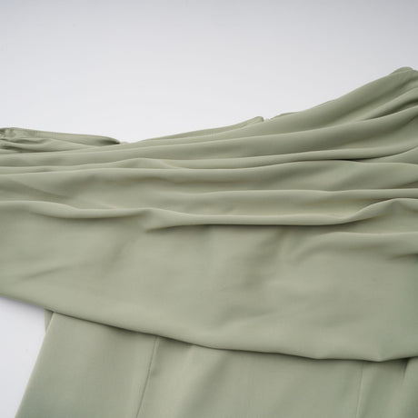 Aurohaya Benedetta Green One Shoulder Satin Maxi Dress