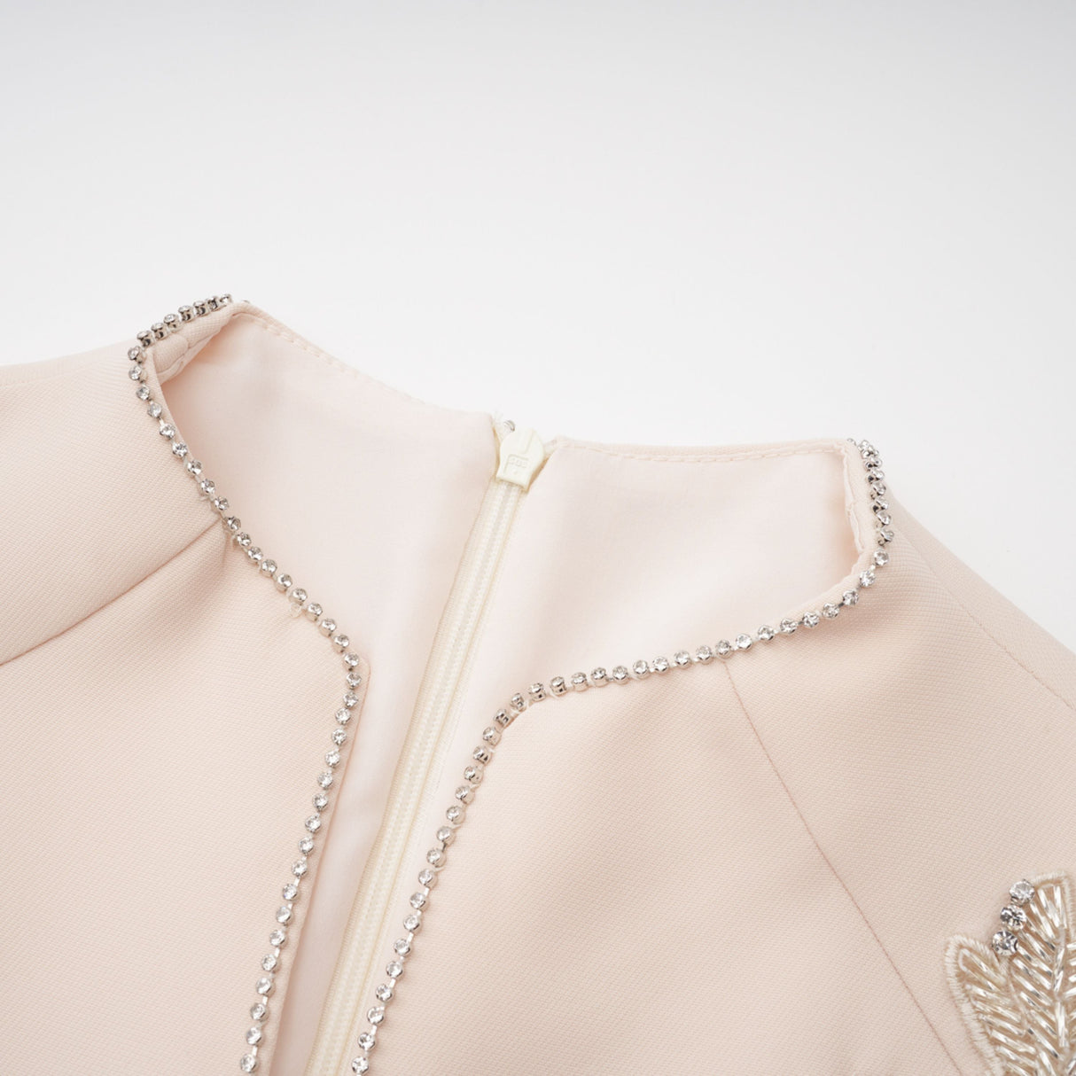 Aurohaya Quintella Neutral Floral Crystal Midi Dress