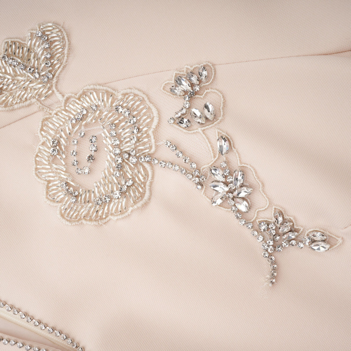 Aurohaya Quintella Neutral Floral Crystal Midi Dress