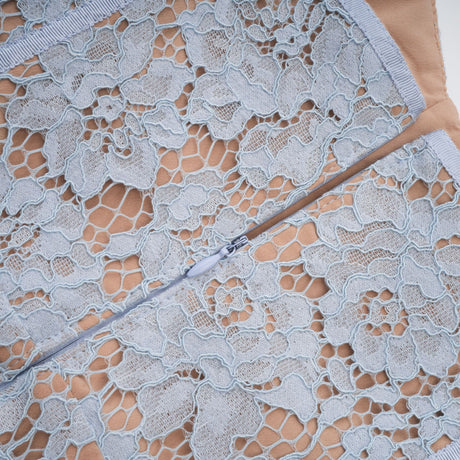 Aurohaya Audrey blue floral-lace boned midi dress