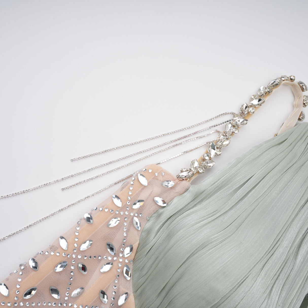 Aurohaya Gwenaëlle Green Rhinestone Panel Maxi Dress
