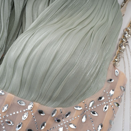 Aurohaya Gwenaëlle Green Rhinestone Panel Maxi Dress