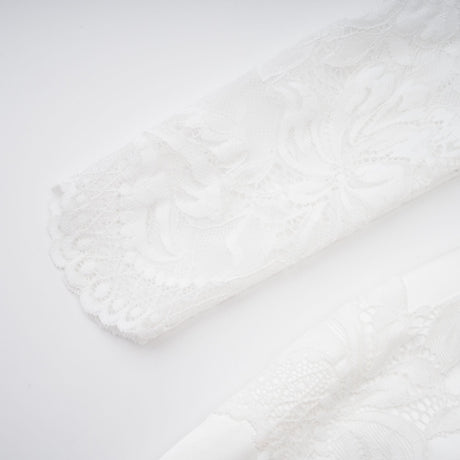 Aurohaya Airelle White Satin Panel Lace Maxi Dress