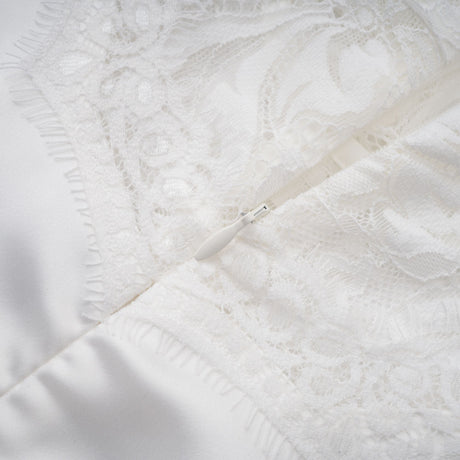 Aurohaya Airelle White Satin Panel Lace Maxi Dress