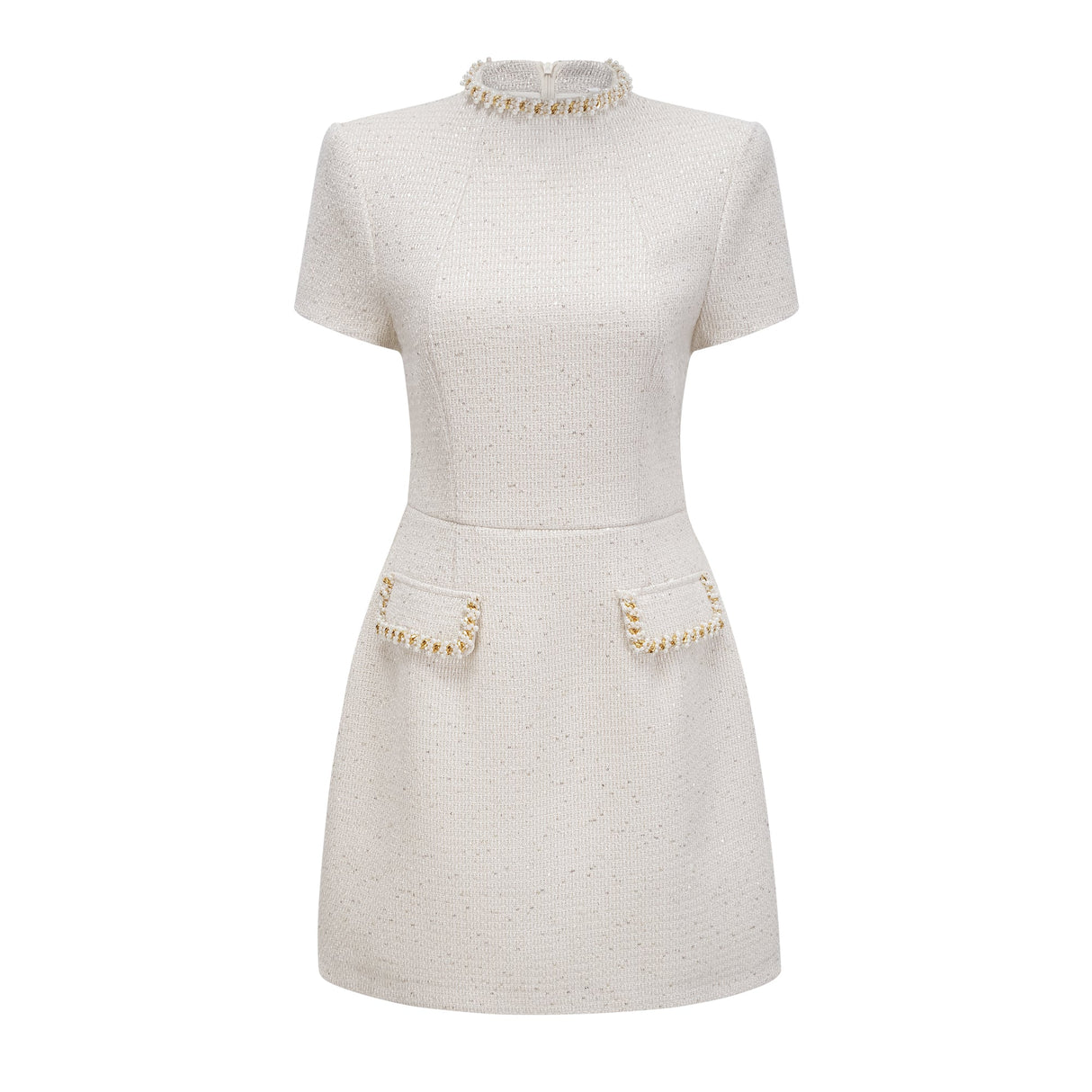 Aurohaya Jeanne white embellished tweed mini dress