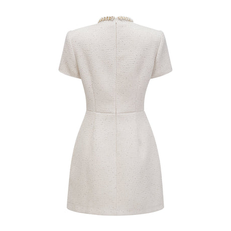 Aurohaya Jeanne white embellished tweed mini dress
