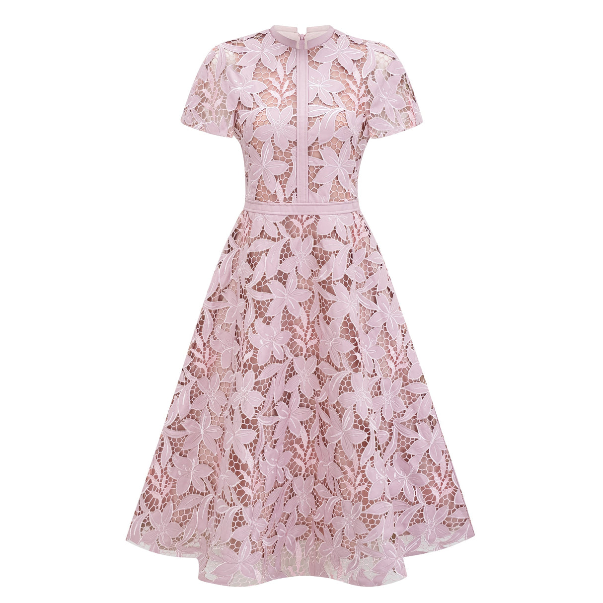 Aurohaya Vérane pink guipure-lace midi dress