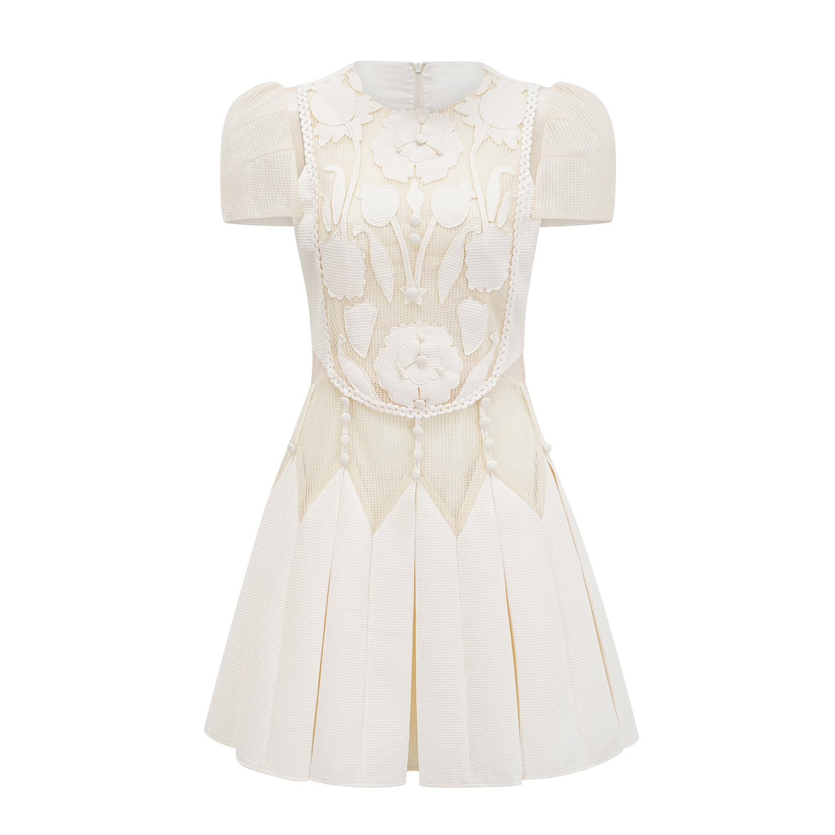 Aurohaya Maelle white flower-embroidered mini dress
