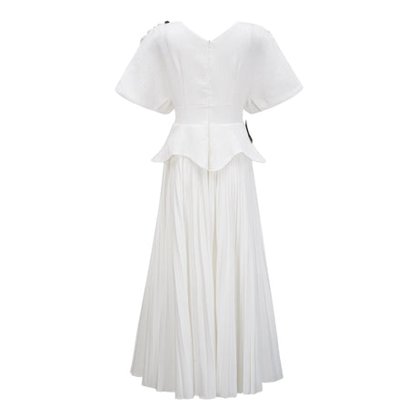 Aurohaya Pétale White Rose Appliqué Maxi Dress