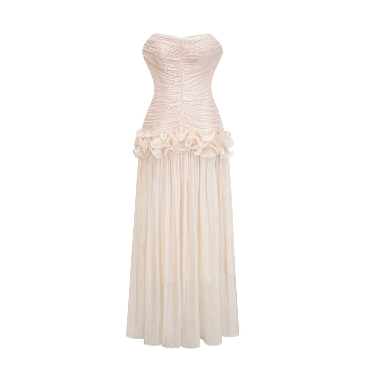 Aurohaya Céleste neutrals ruffled pleated maxi dress