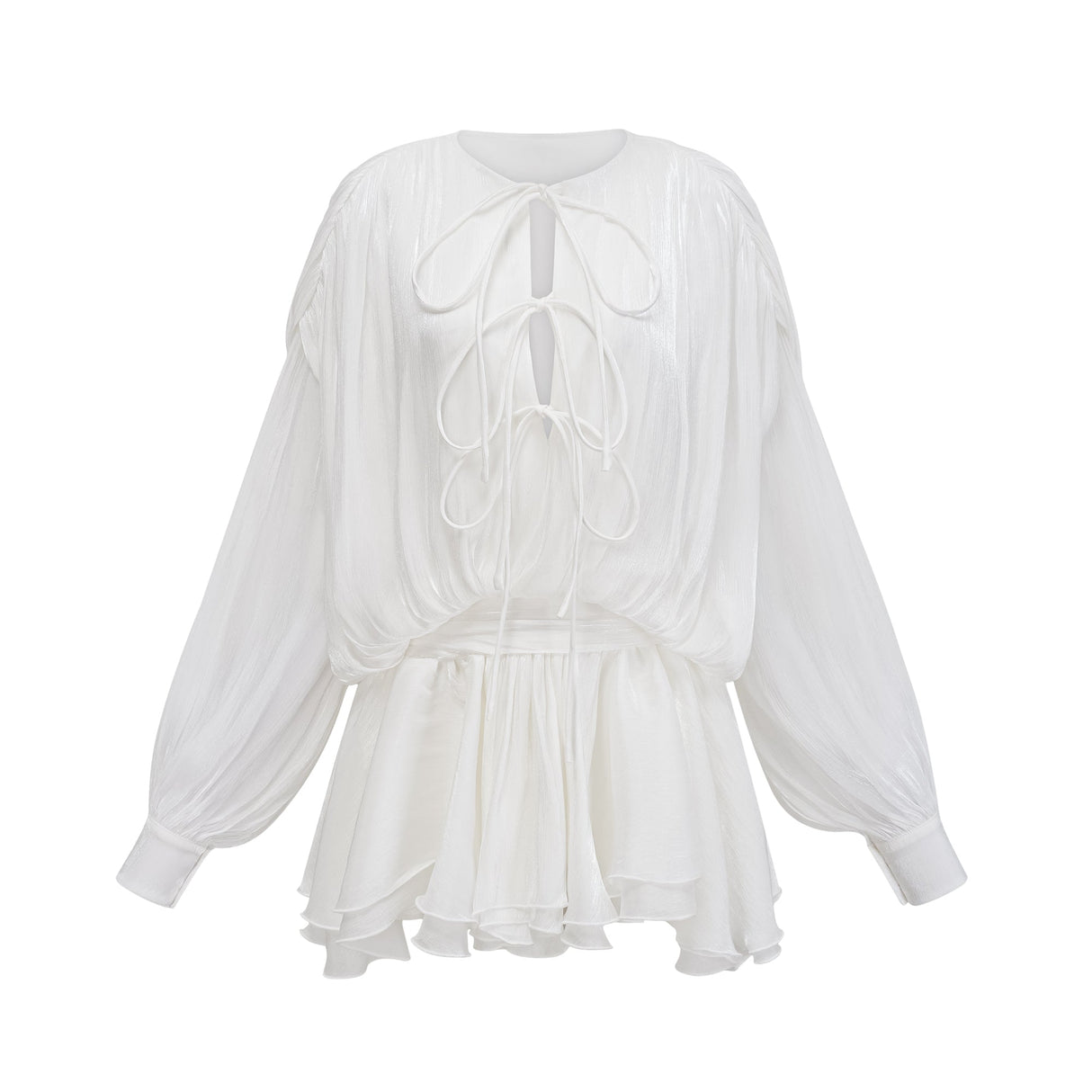 Aurohaya Mahault white pleated glitter-effect mini dress