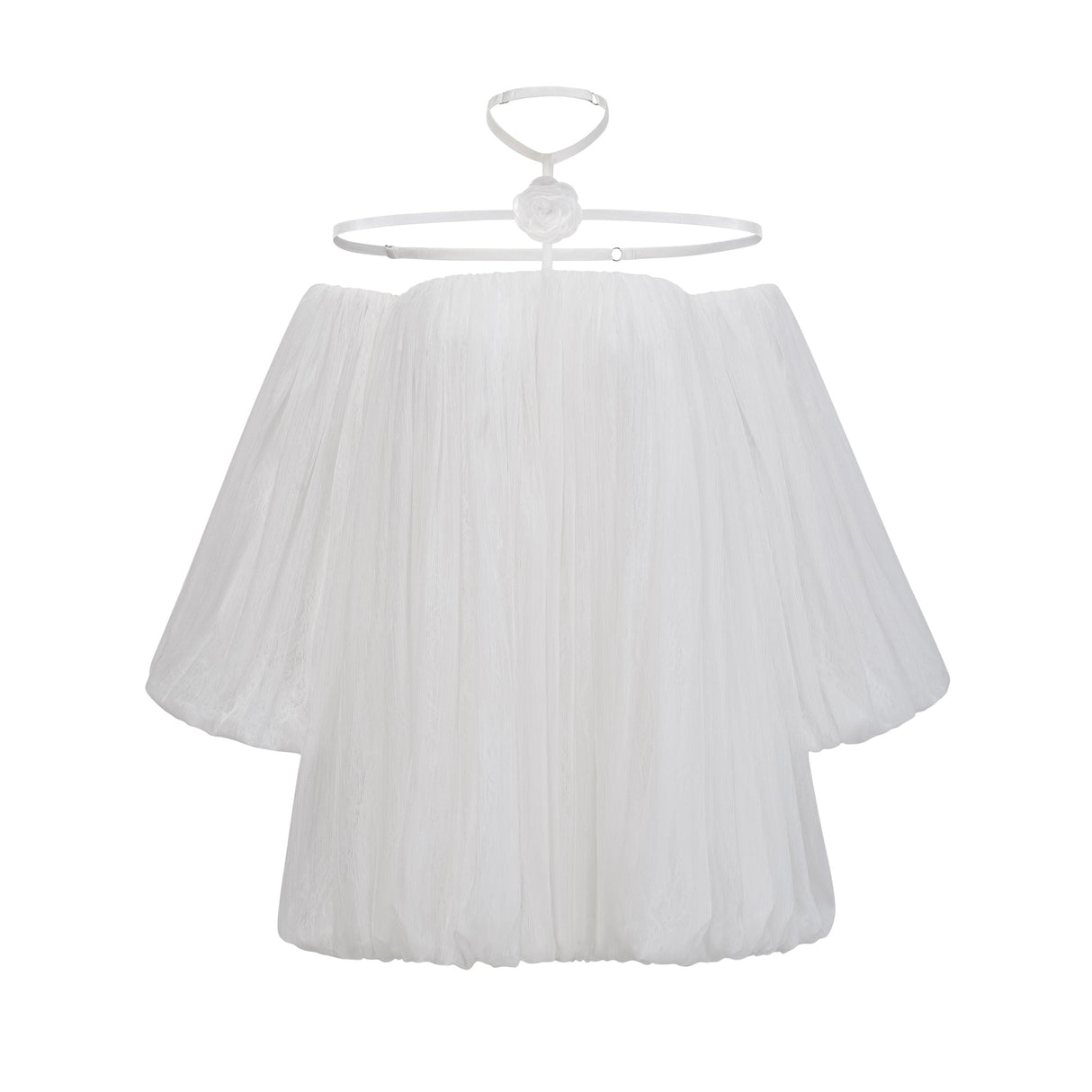 Aurohaya Hortense white floral-appliqué pleated tulle mini dress