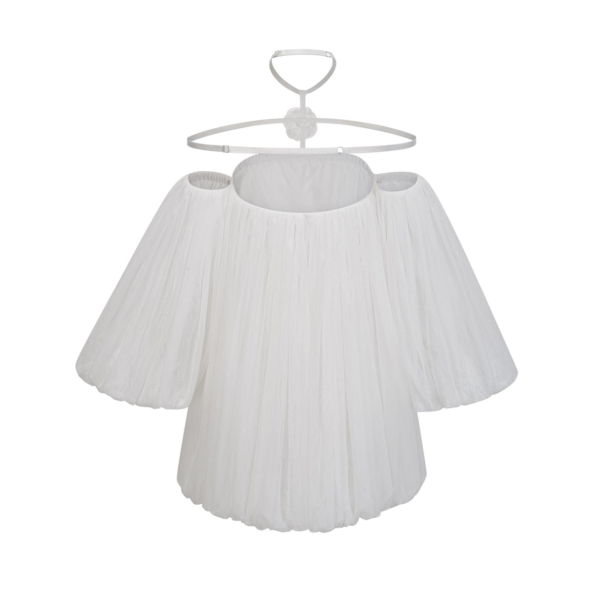 Aurohaya Hortense white floral-appliqué pleated tulle mini dress