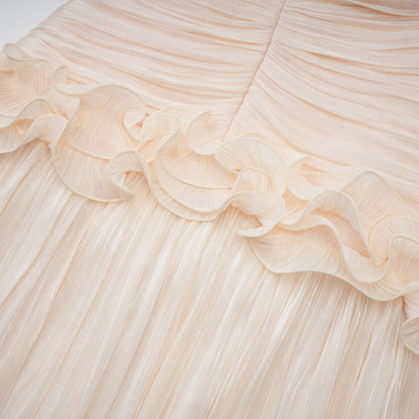 Aurohaya Céleste neutrals ruffled pleated maxi dress