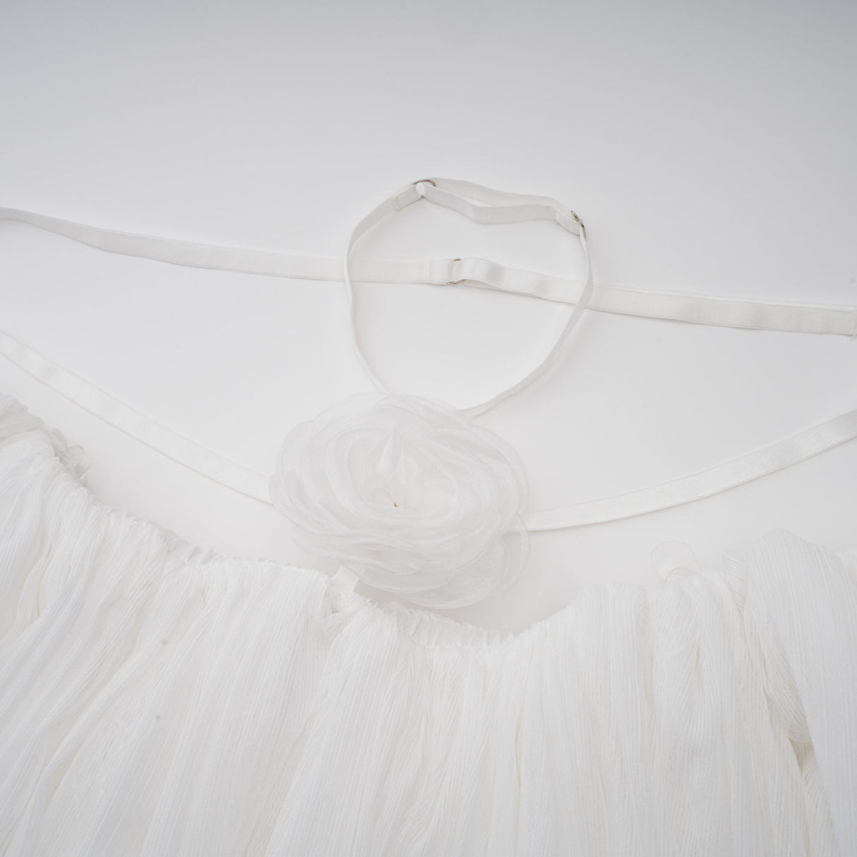 Aurohaya Hortense white floral-appliqué pleated tulle mini dress