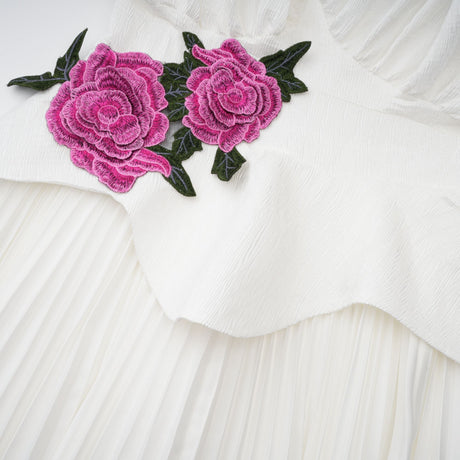 Aurohaya Pétale White Rose Appliqué Maxi Dress
