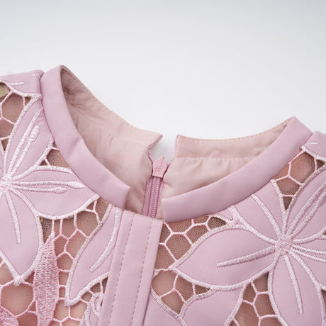Aurohaya Vérane pink guipure-lace midi dress