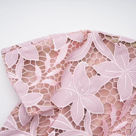 Aurohaya Vérane pink guipure-lace midi dress