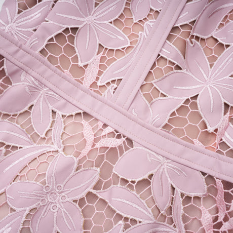 Aurohaya Vérane pink guipure-lace midi dress