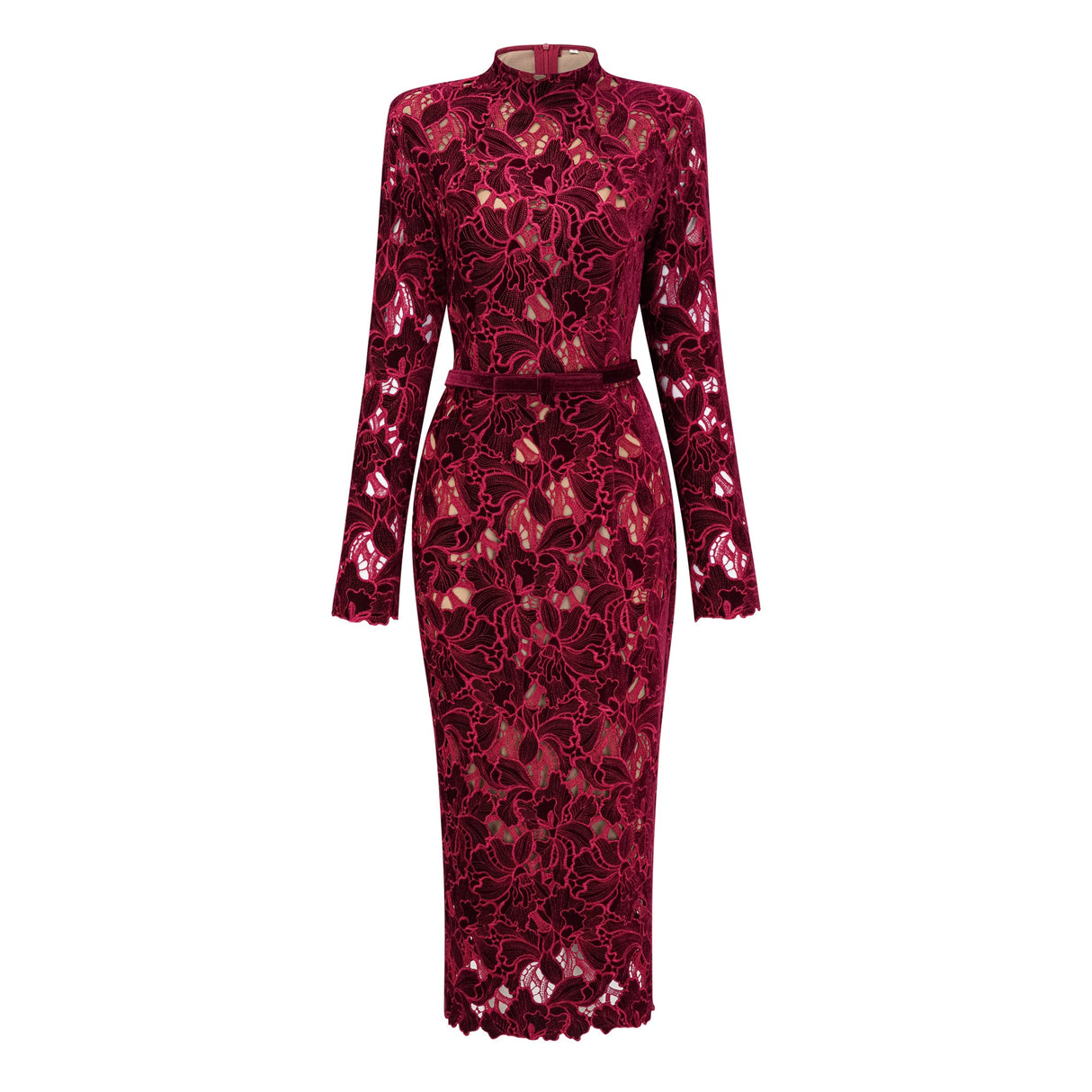 Aurohaya Hafdis Red Floral Embroidered Midi Dress